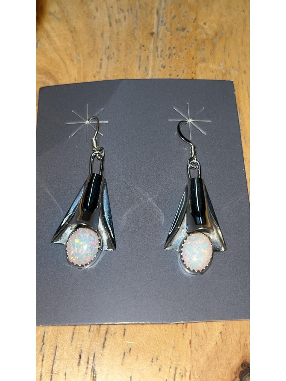 Navajo sterling silver traditional opal squash style dangle earrings -Louise